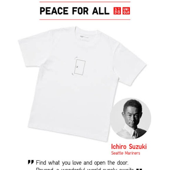 NWT Uniqlo PEACE FOR ALL Graphic T-Shirt (Ichiro Suzuki) White Unisex Size XL - Picture 2 of 7